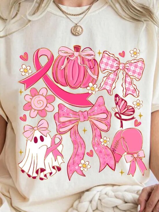 Tops - Cute Halloween Ghost Shirt, Breast Cancer Awareness Tee, Pink October Gift Shirt